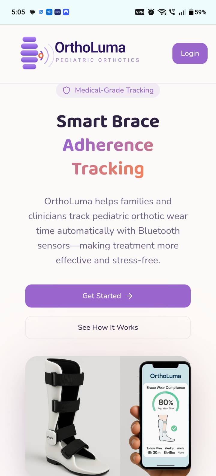 OrthoLuma app home screen